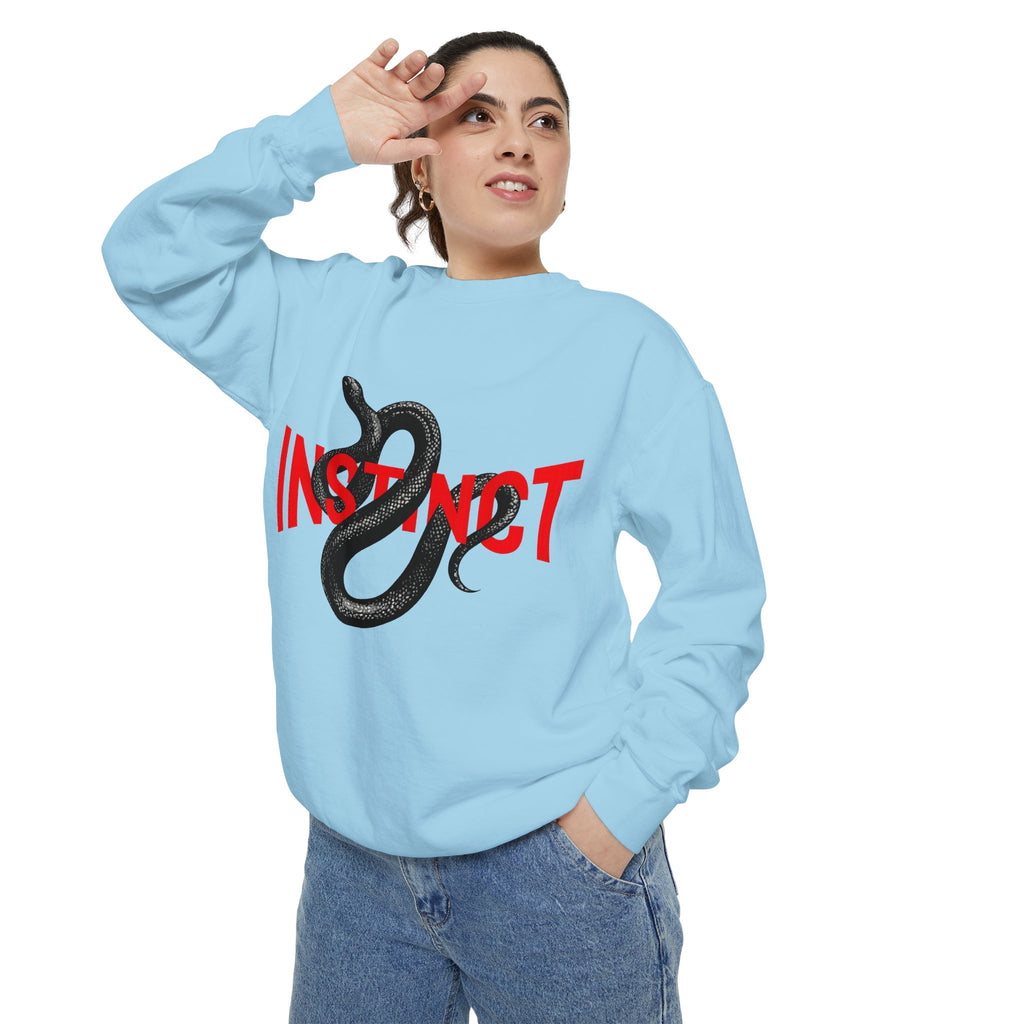 Instinct Snake Sweatshirt — Graphic Crewneck with Bold Red Text