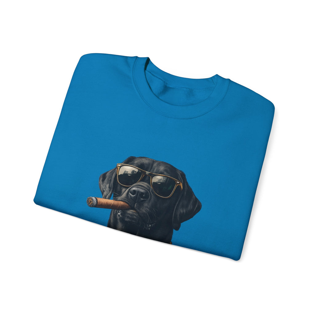 Cool Black Lab Crewneck Sweatshirt — Dog with Cigar & Gold Chain Graphic