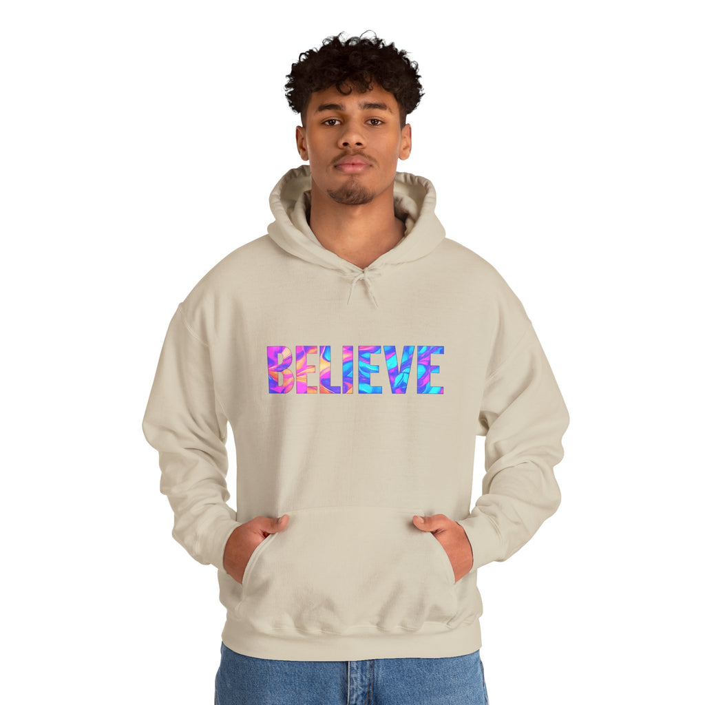 Believe in Yourself Hoodie — Colorful Watercolor Text Inspirational Sweatshirt