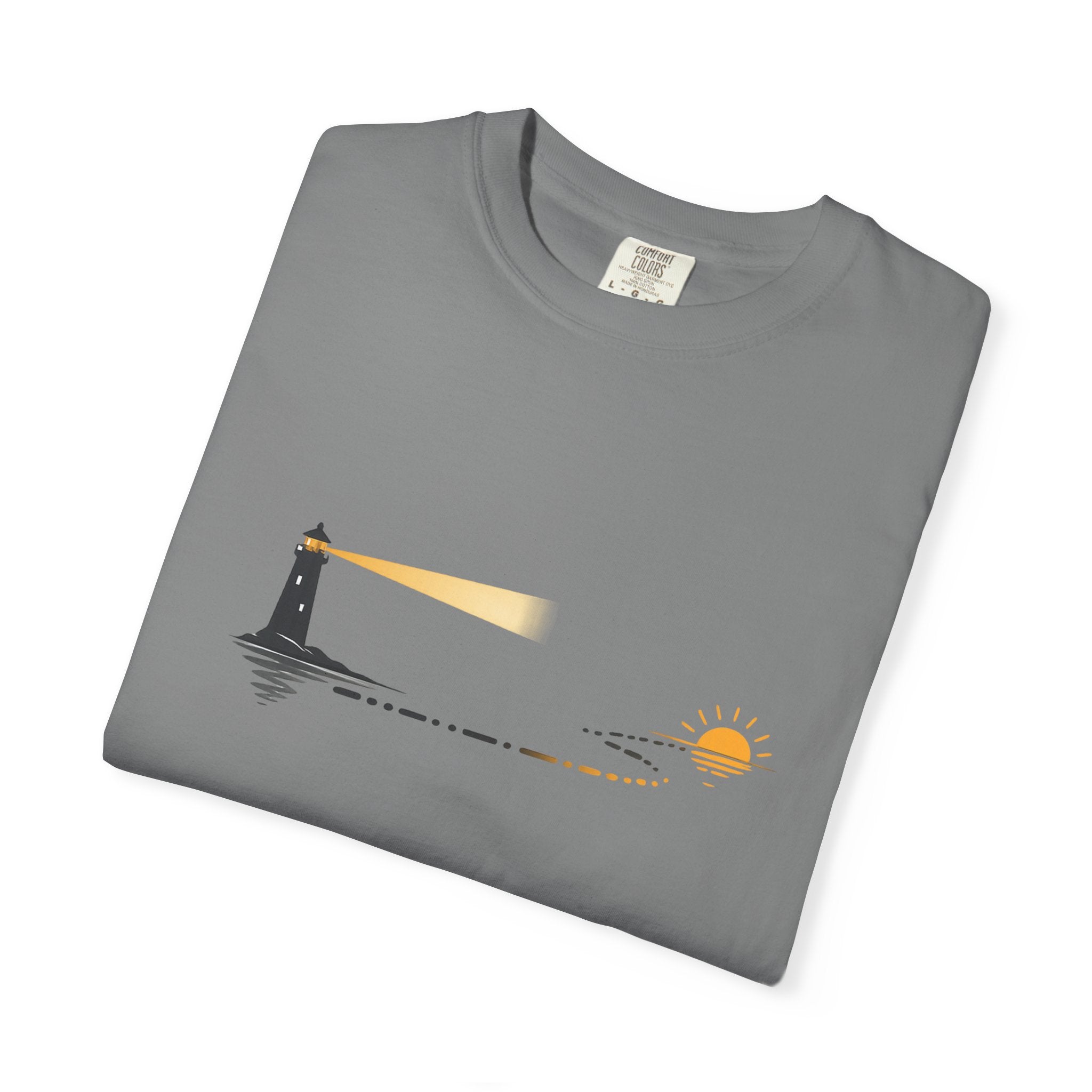 Lighthouse Sunset T-Shirt — Nautical Coastal Tee with Beacon Graphic
