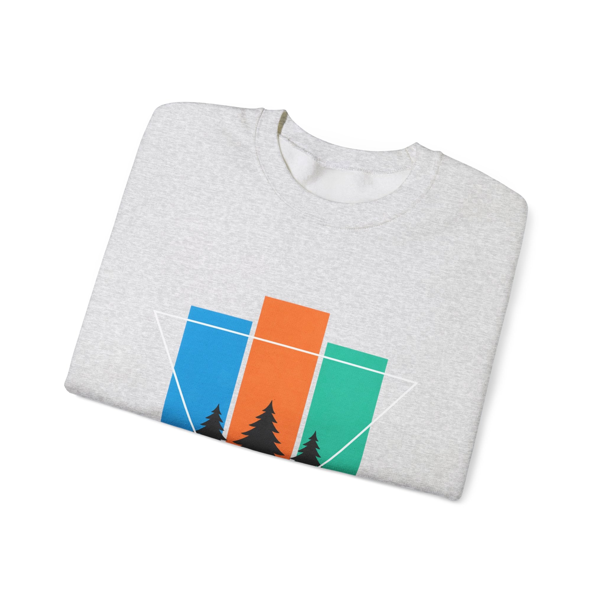 Retro Forest Crewneck Sweatshirt — Colorblock Trees Graphic