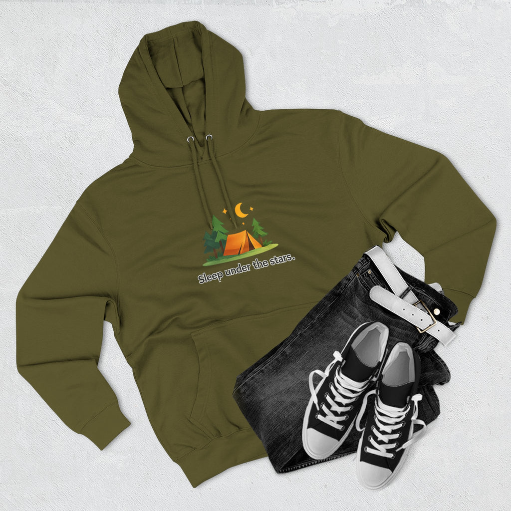 Camping Hoodie — "Sleep Under the Stars" Tent & Moon Graphic