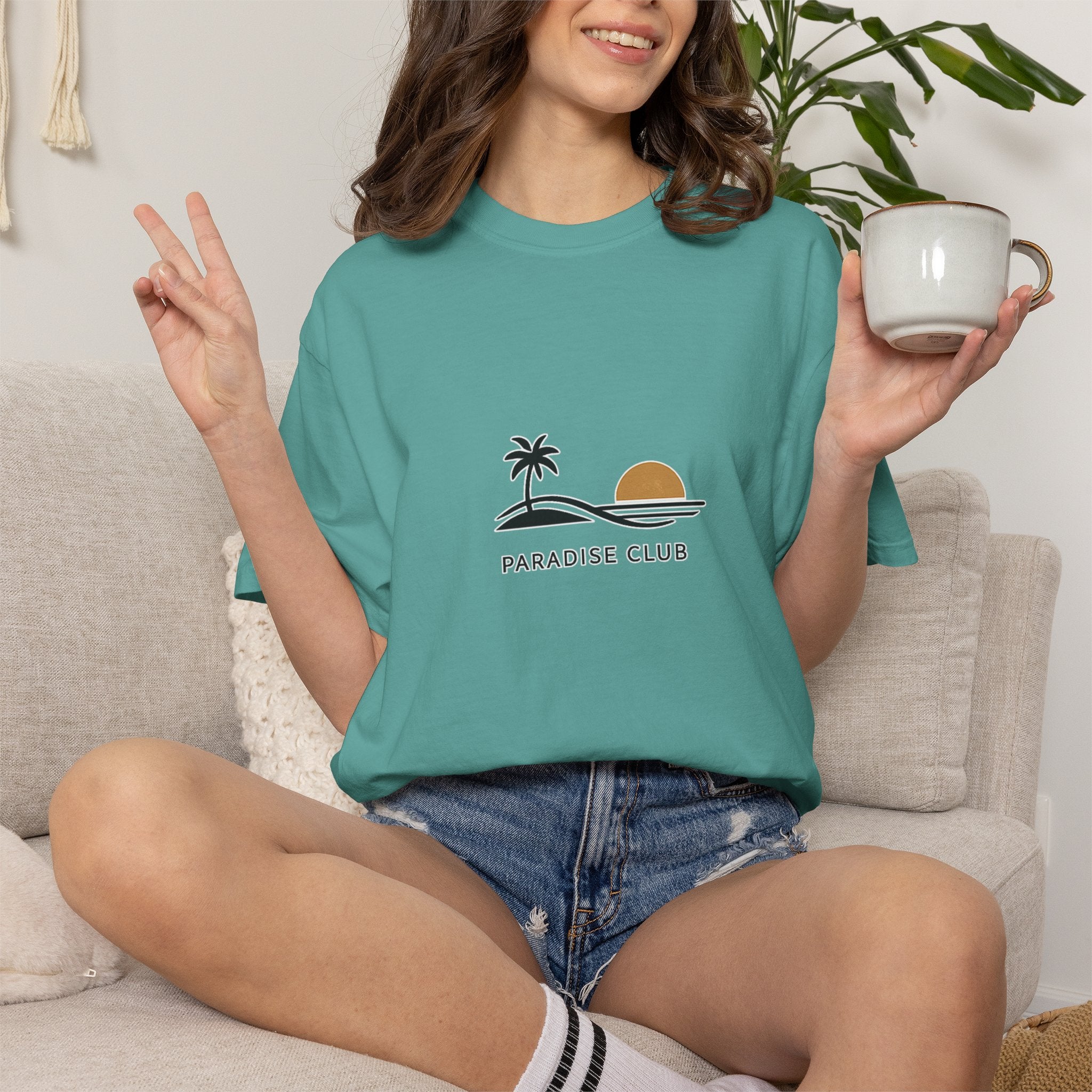 Paradise Club Tee — Minimal Sunset Palm Graphic T-Shirt