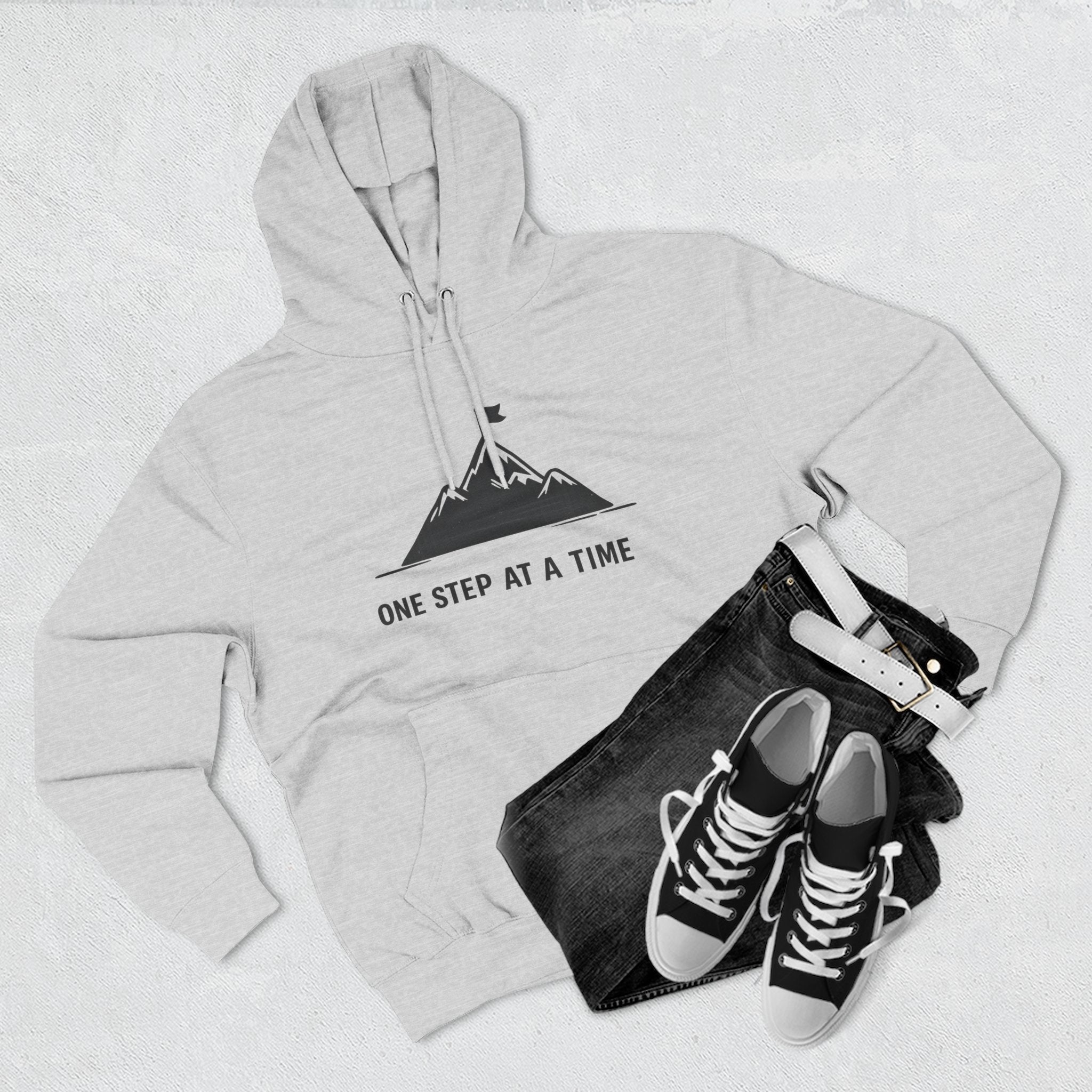 Hoodie - 'One Step at a Time' Mountain Graphic Fleece Hoodie