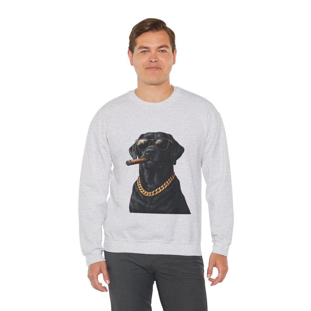 Cool Black Lab Crewneck Sweatshirt — Dog with Cigar & Gold Chain Graphic