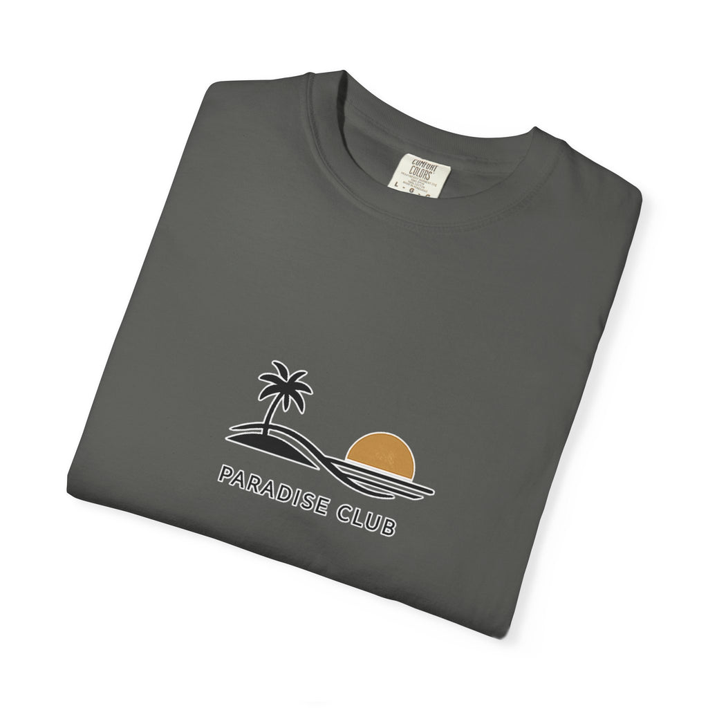 Paradise Club Tee — Minimal Sunset Palm Graphic T-Shirt