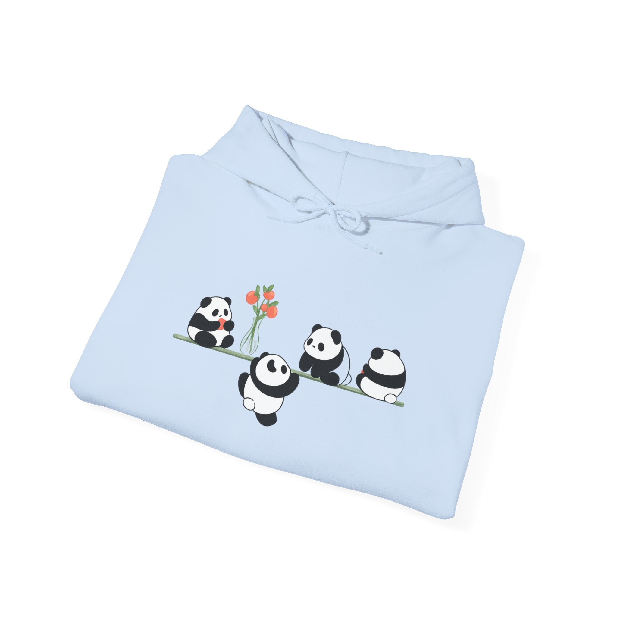 Pandas on a Line Hoodie — Cute Cartoon Pandas Holding Flower Pullover