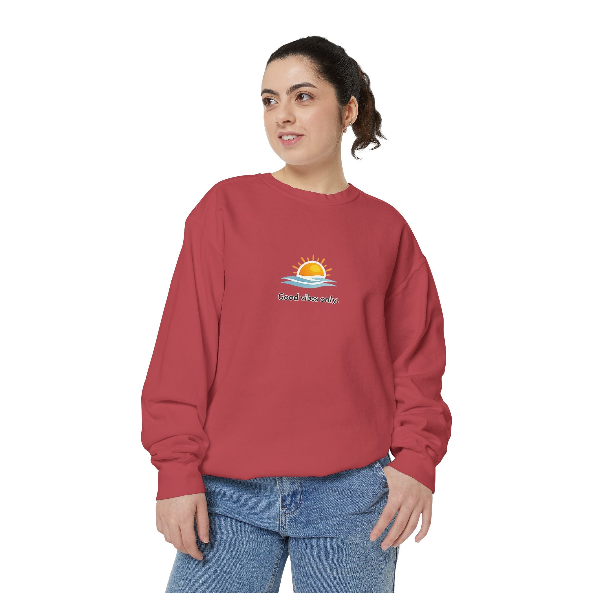 Good Vibes Only Sweatshirt — Sunrise Graphic Cozy Pullover