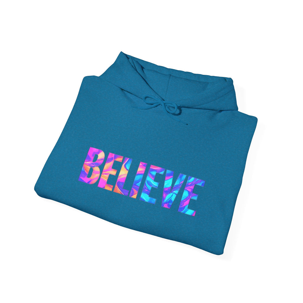 Believe in Yourself Hoodie — Colorful Watercolor Text Inspirational Sweatshirt