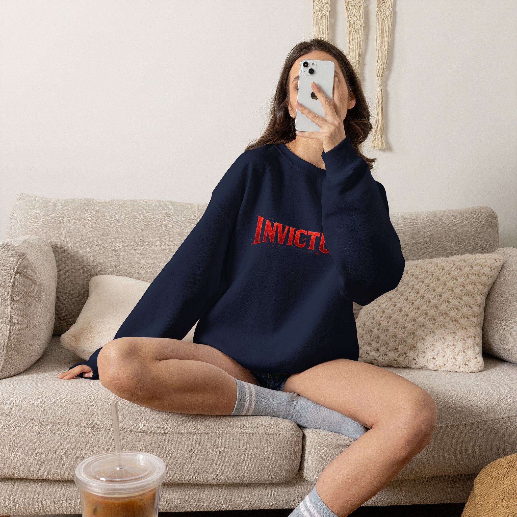 Invictus Crewneck Sweatshirt — Bold Red Script Pullover