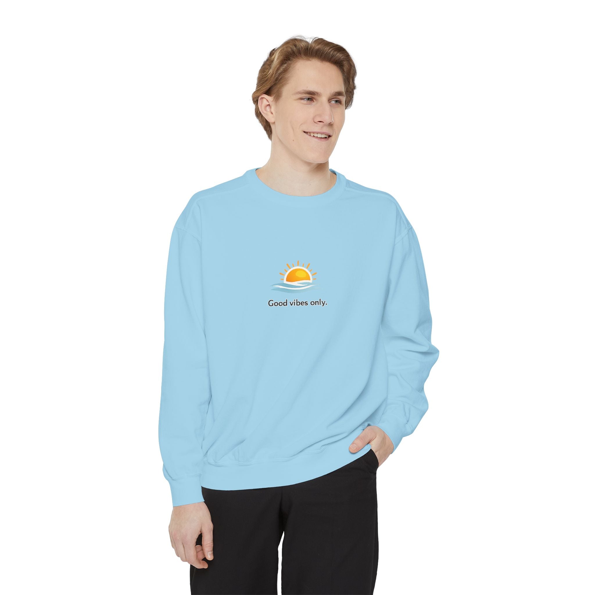 Good Vibes Only Sweatshirt — Sunrise Graphic Cozy Pullover