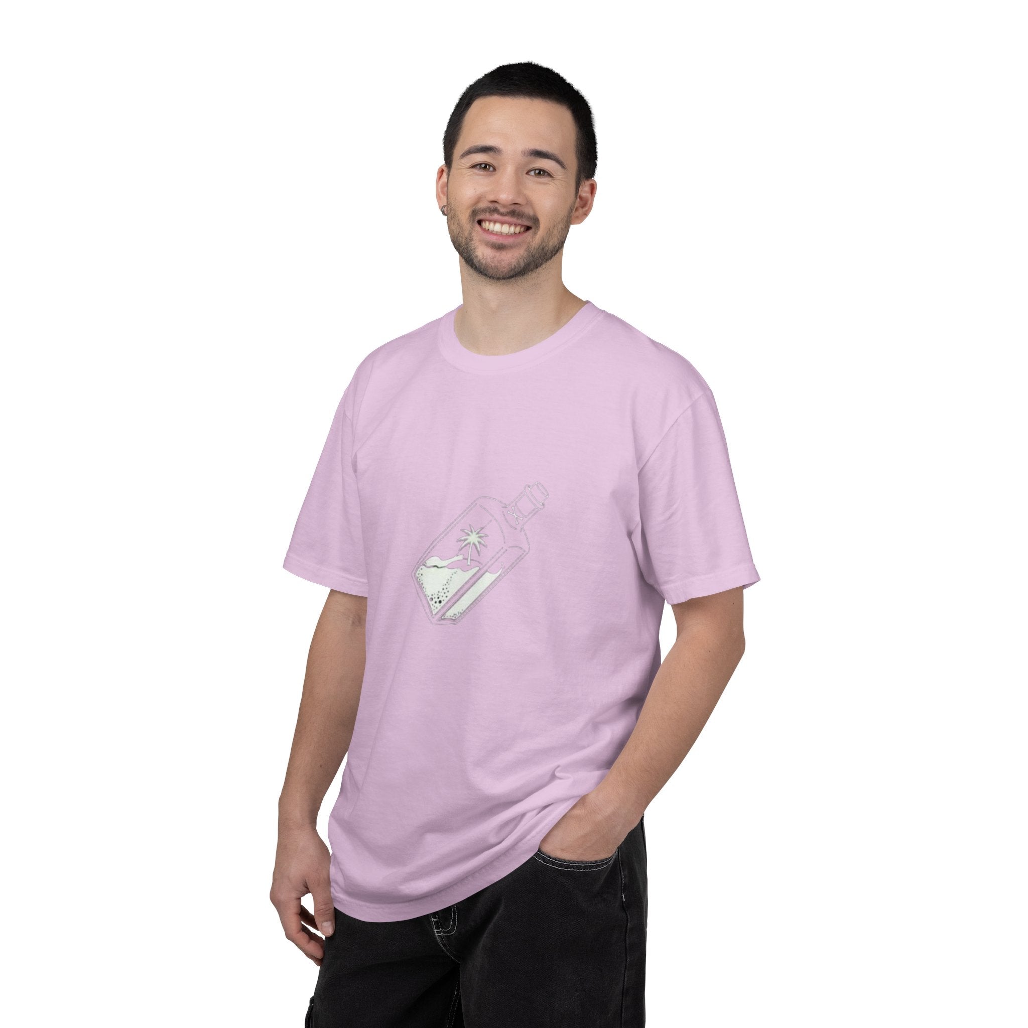 Pocket Island T‑Shirt — Minimal Bottle Isle Graphic Tee