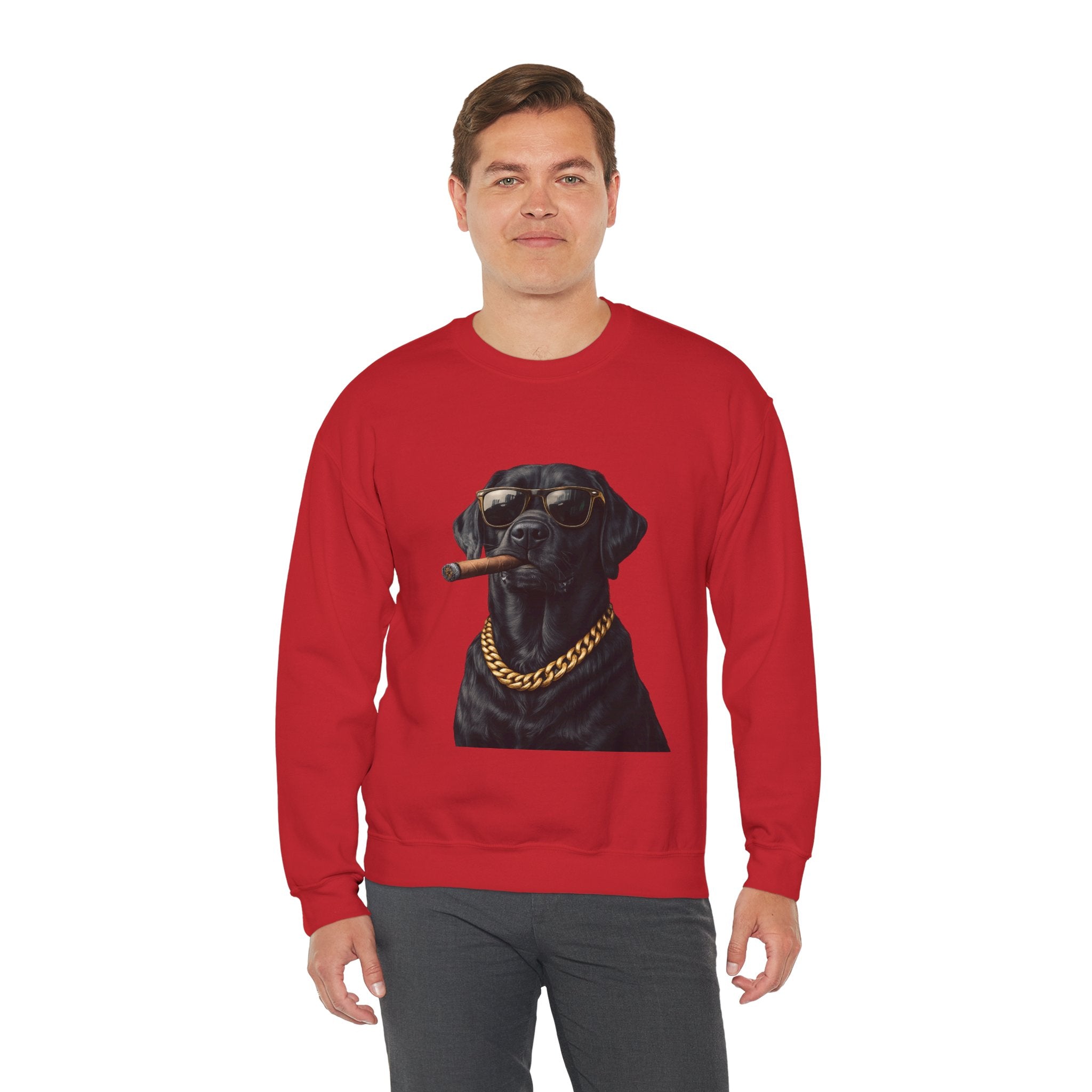 Cool Black Lab Crewneck Sweatshirt — Dog with Cigar & Gold Chain Graphic
