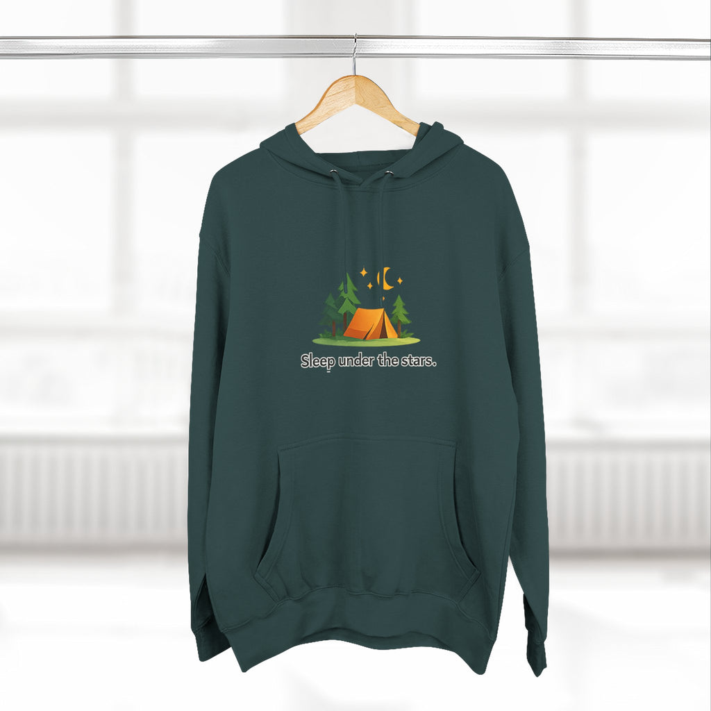 Camping Hoodie — "Sleep Under the Stars" Tent & Moon Graphic