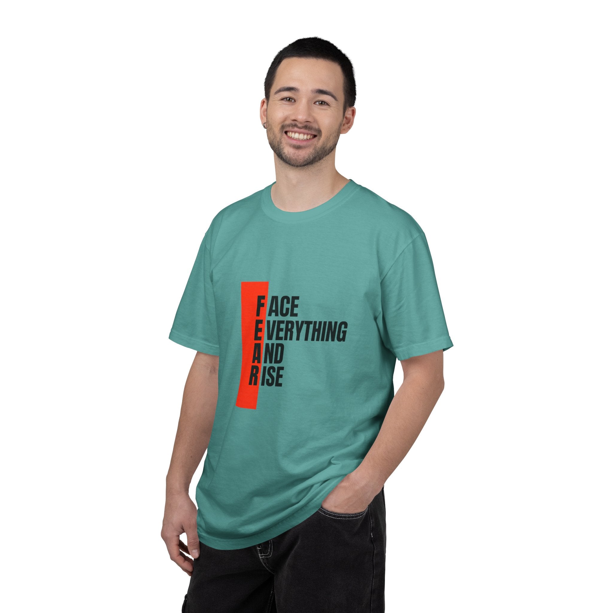 Motivational T-Shirt — "FEAR: Face Everything And Rise" Bold Red Accent