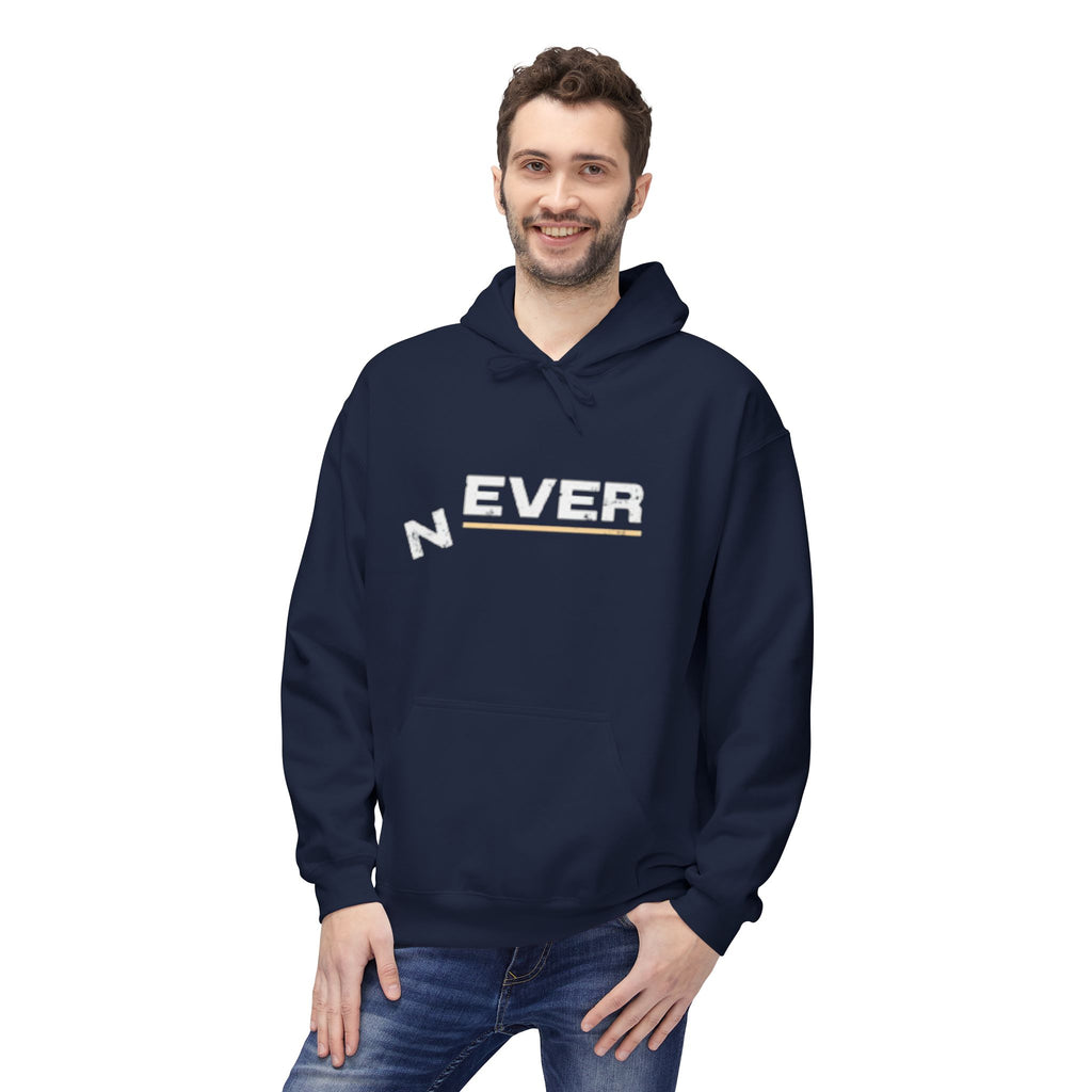 Never Typography Hoodie — Brown Casual Graphic Pullover