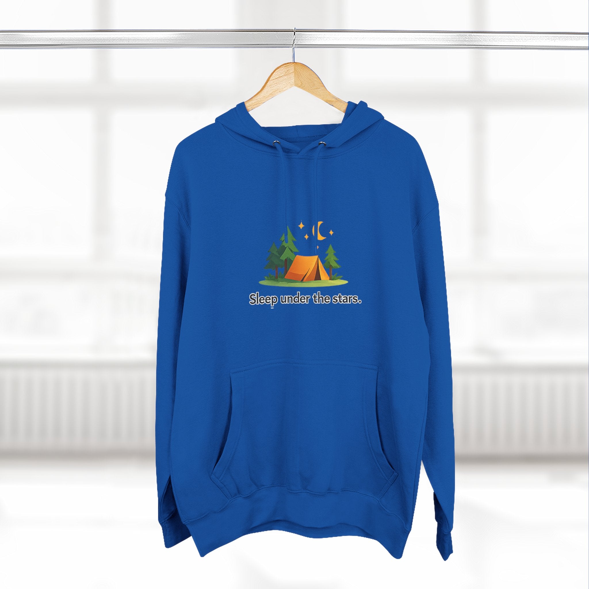 Camping Hoodie — "Sleep Under the Stars" Tent & Moon Graphic