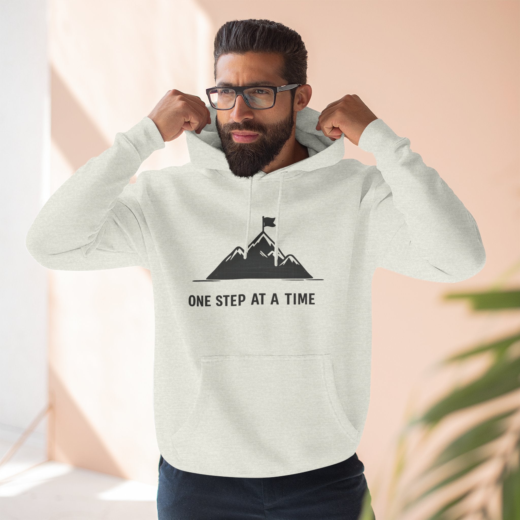 Hoodie - 'One Step at a Time' Mountain Graphic Fleece Hoodie