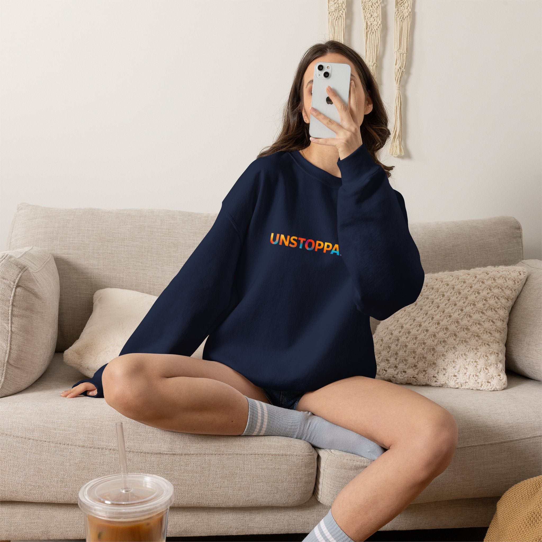 Unstoppable Crewneck Sweatshirt — Inspirational Rainbow Text Pullover