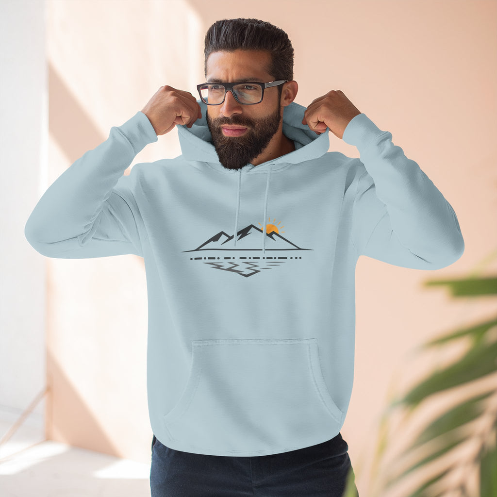 Mountain Sunrise Hoodie — Minimal Outdoor Graphic Pullover