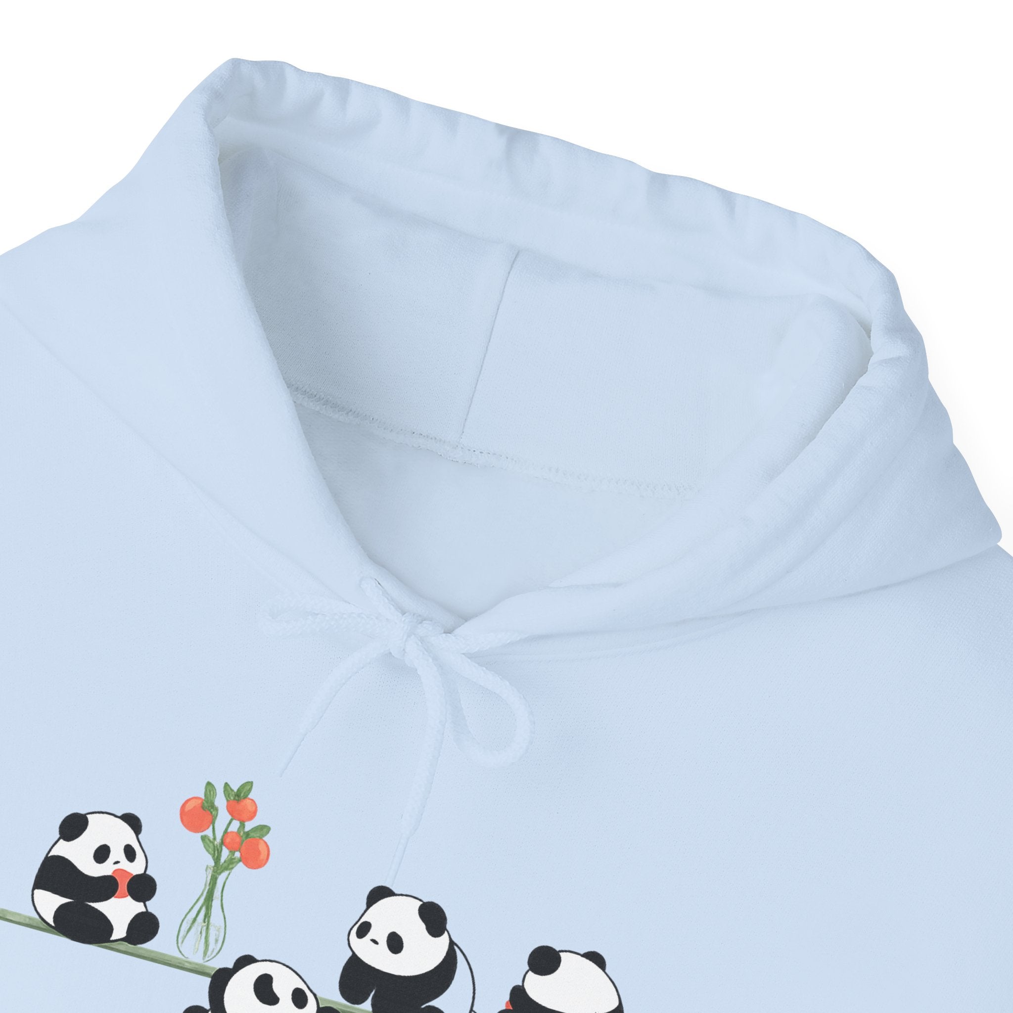 Pandas on a Line Hoodie — Cute Cartoon Pandas Holding Flower Pullover