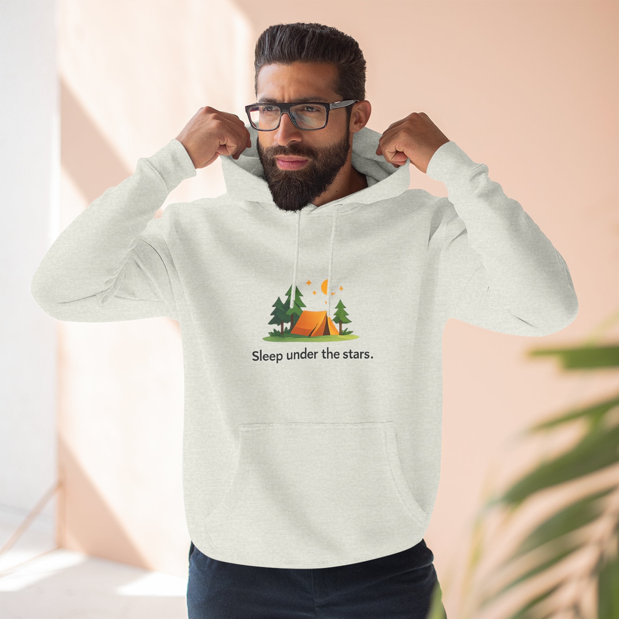 Camping Hoodie — "Sleep Under the Stars" Tent & Moon Graphic