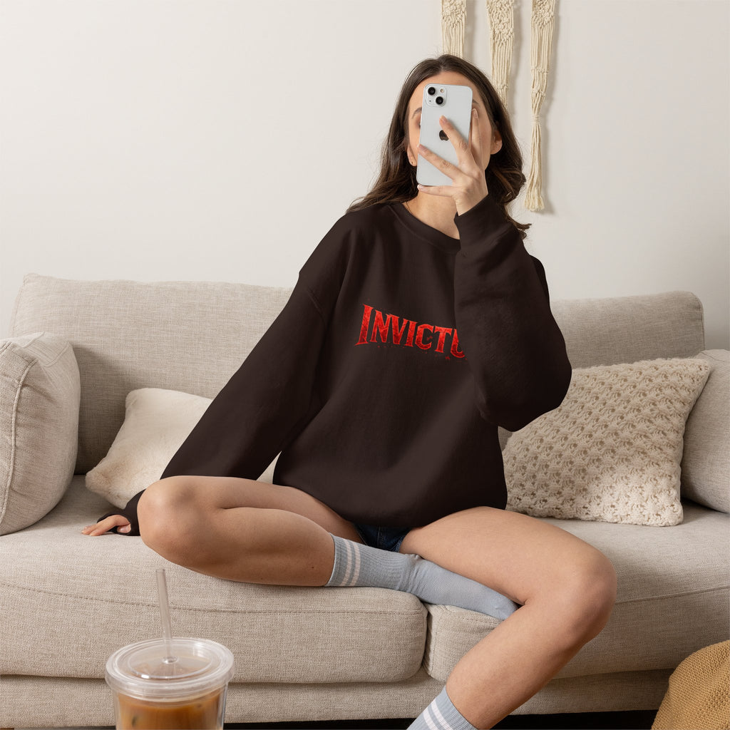 Invictus Crewneck Sweatshirt — Bold Red Script Pullover