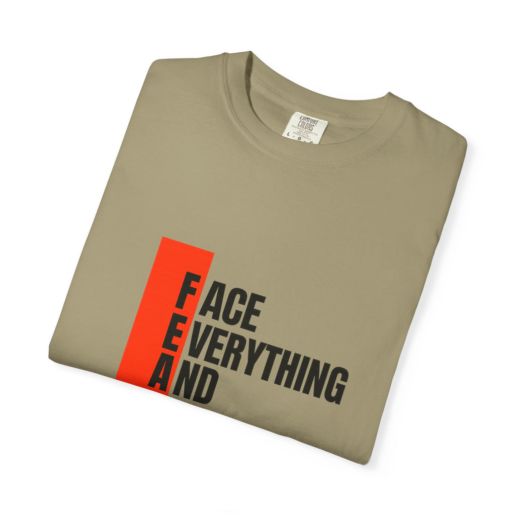 Motivational T-Shirt — "FEAR: Face Everything And Rise" Bold Red Accent