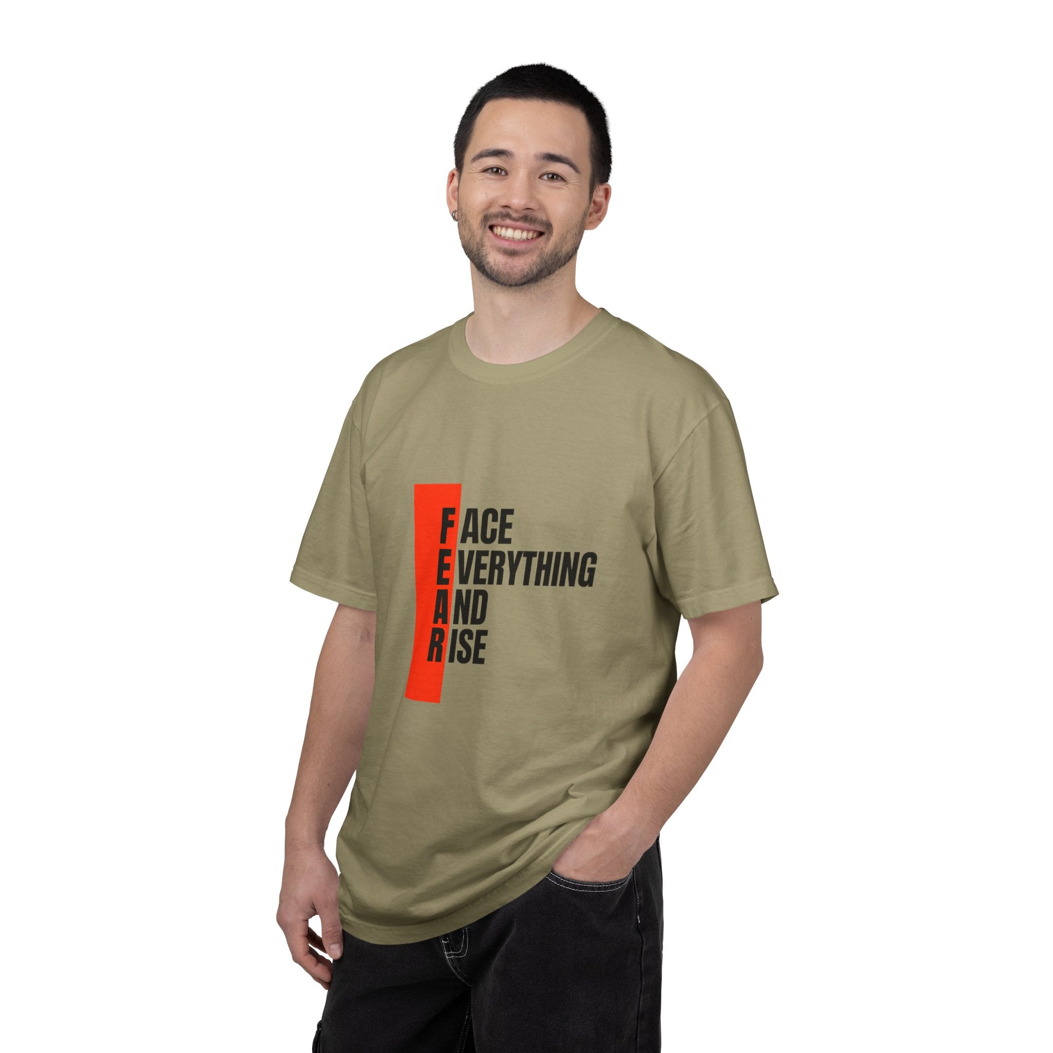 Motivational T-Shirt — "FEAR: Face Everything And Rise" Bold Red Accent