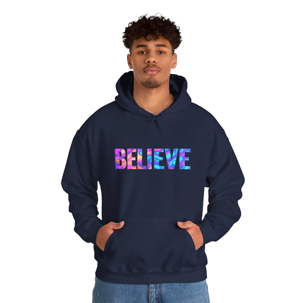 Believe in Yourself Hoodie — Colorful Watercolor Text Inspirational Sweatshirt