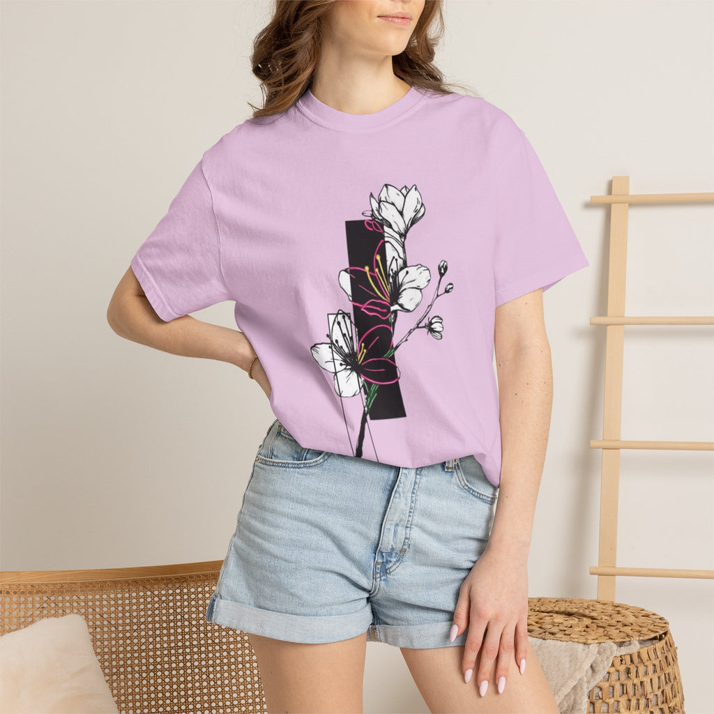 Floral Minimalist T-Shirt — Black Bar Magnolia Graphic