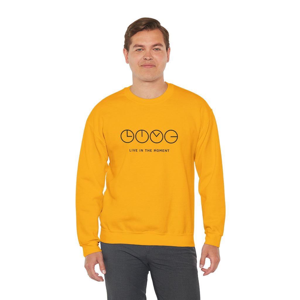 Live In The Moment Crewneck Sweatshirt — Minimal Clock Graphic Embroidered