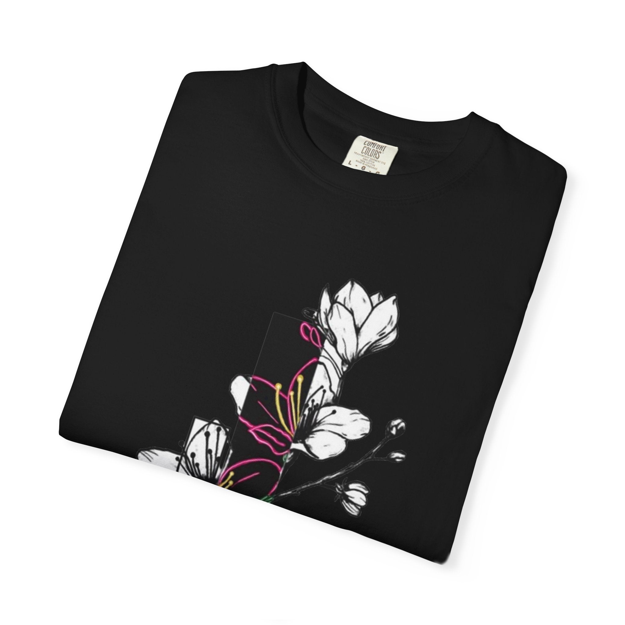 Floral Minimalist T-Shirt — Black Bar Magnolia Graphic