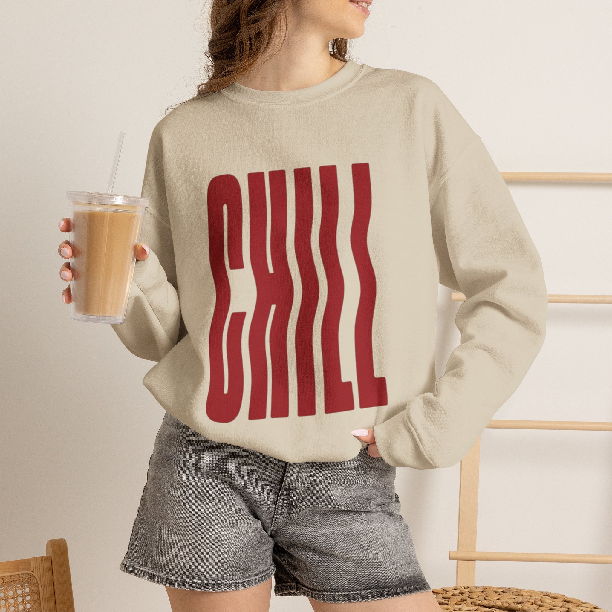 Chill Distorted Text Crewneck Sweatshirt