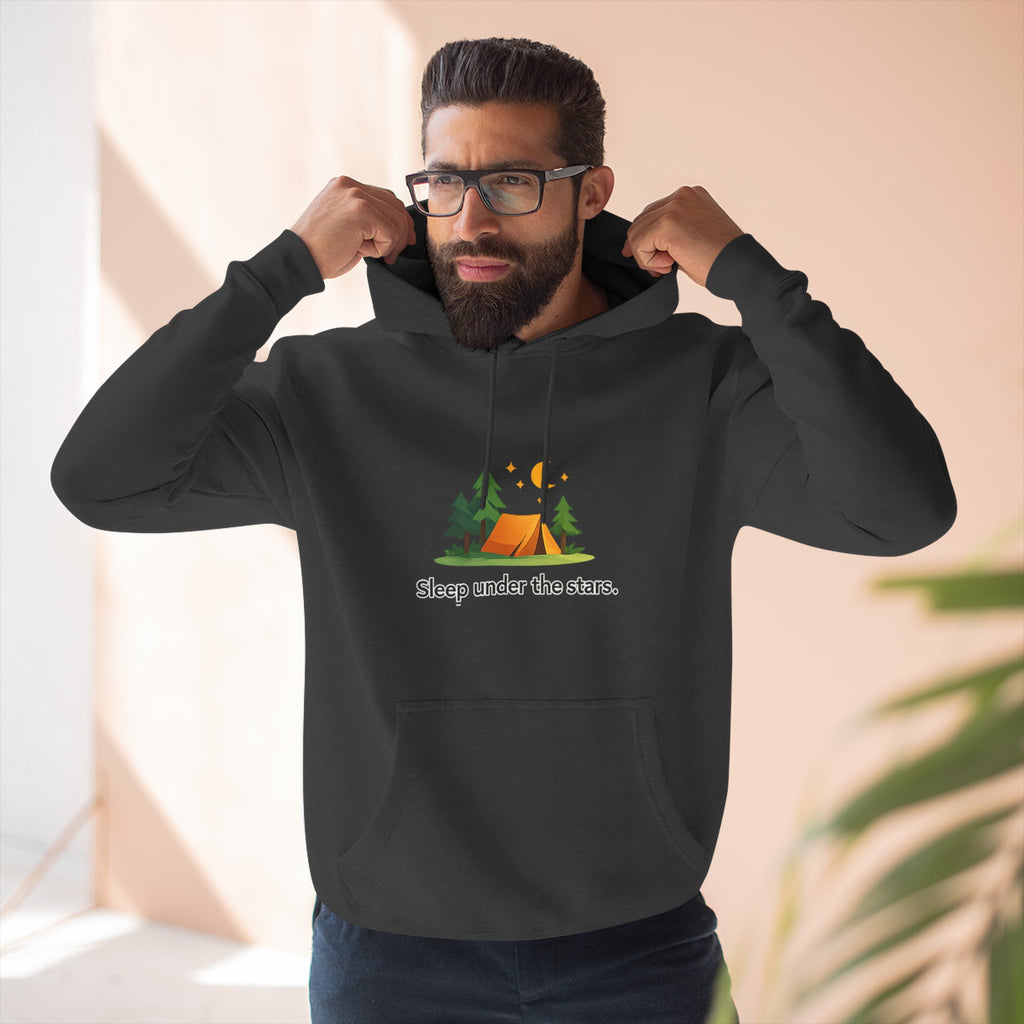 Camping Hoodie — "Sleep Under the Stars" Tent & Moon Graphic