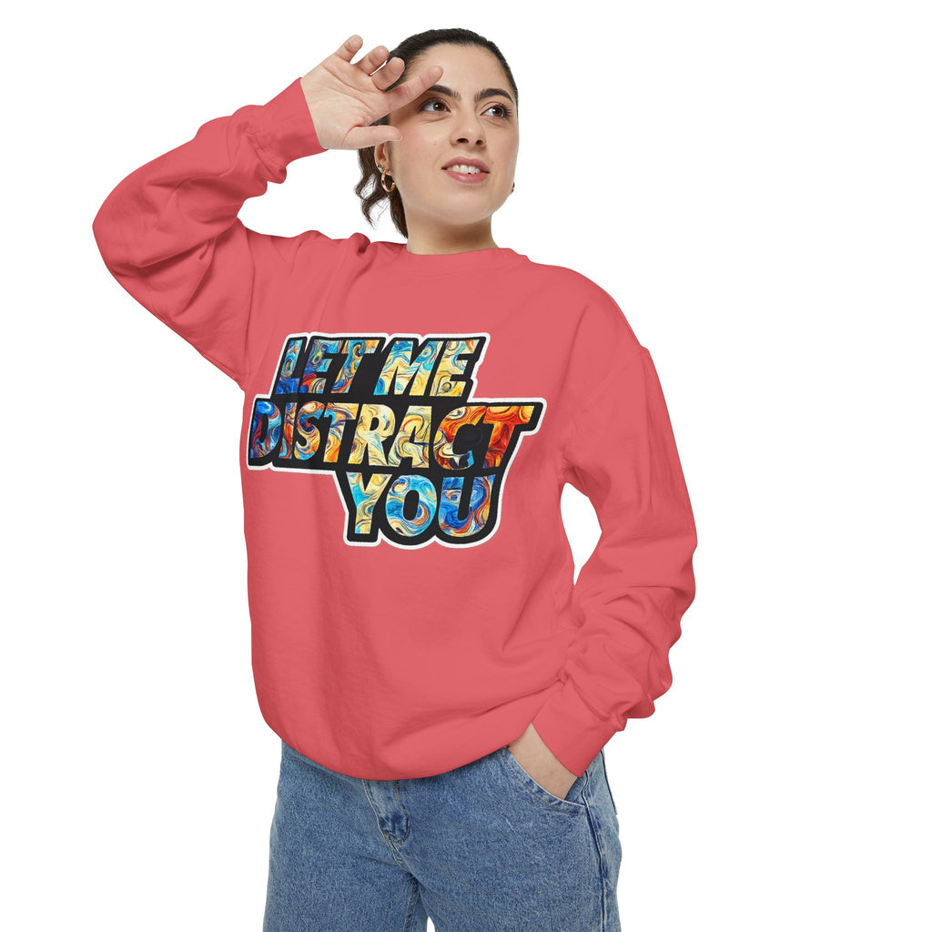 Let Me Distract You Sweatshirt — Colorful Retro Graphic Crewneck