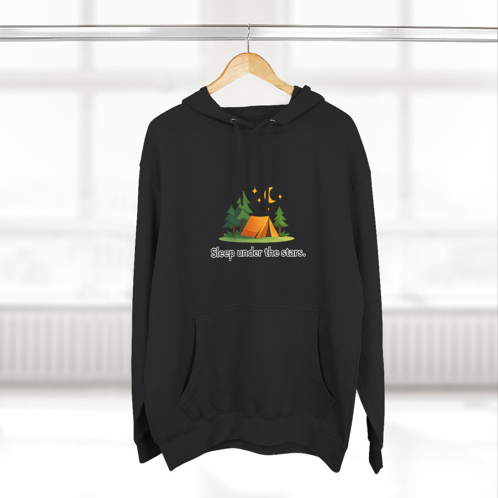 Camping Hoodie — "Sleep Under the Stars" Tent & Moon Graphic
