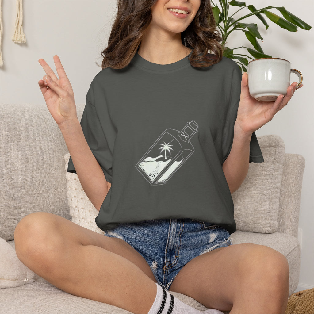Pocket Island T‑Shirt — Minimal Bottle Isle Graphic Tee