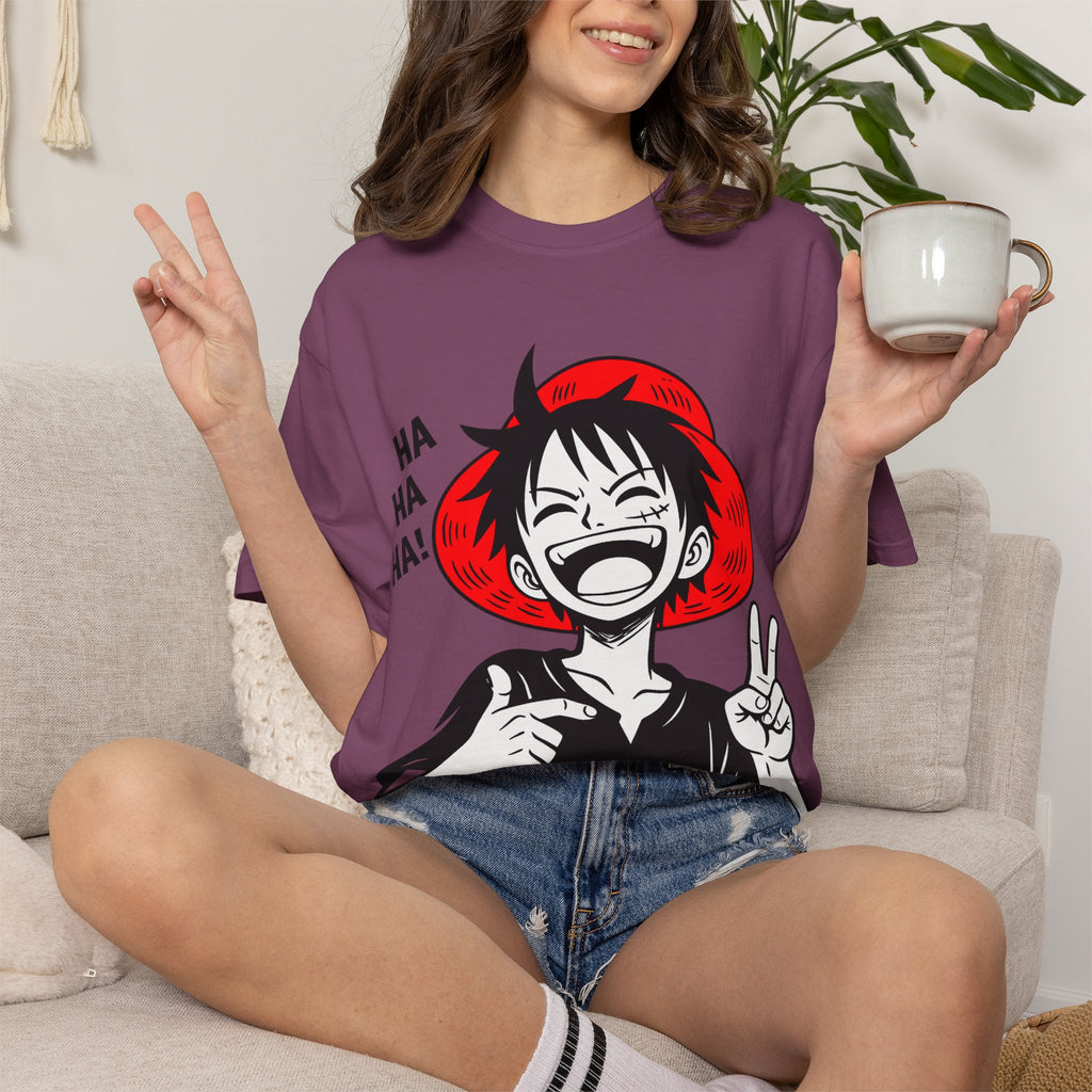 Anime Luffy Laughing Graphic T-shirt - Monkey D. Luffy Peace Sign Tee