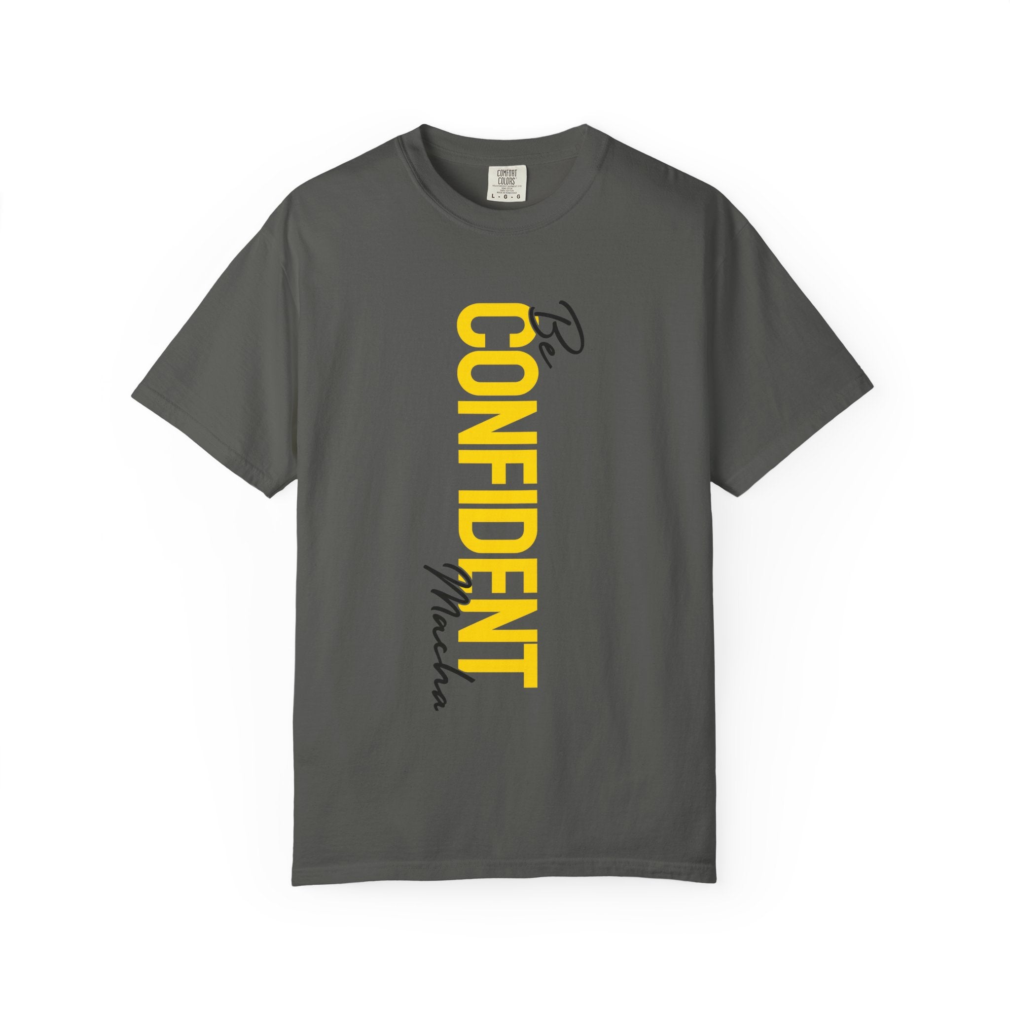 Be Confident Vertical Text T-Shirt — Motivational Graphic Tee