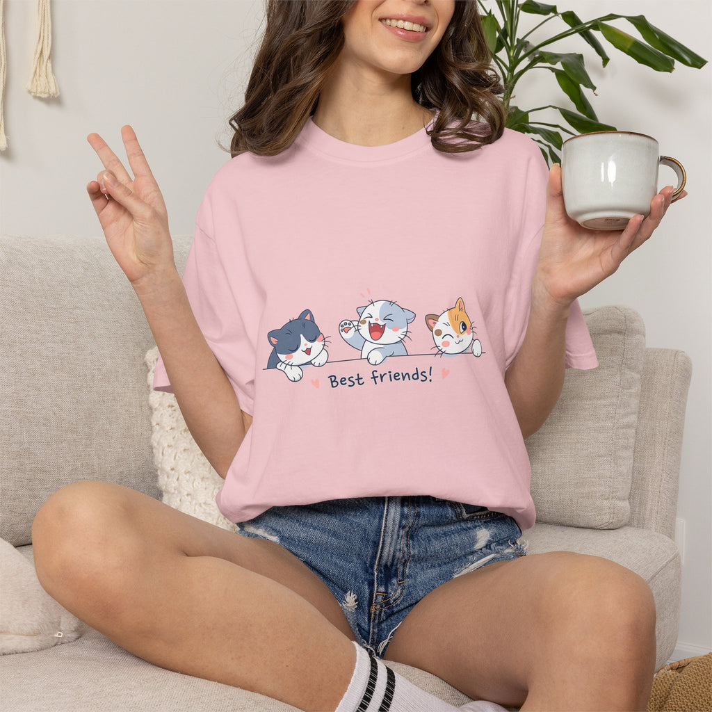 Cute ‘Best Friends!’ Cat T-Shirt — Cartoon Kitten Trio Graphic Tee