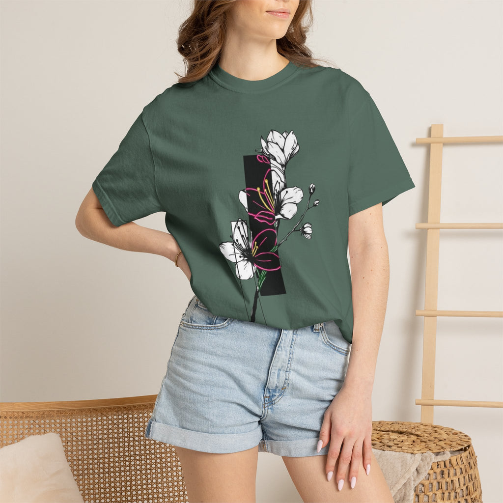 Floral Minimalist T-Shirt — Black Bar Magnolia Graphic