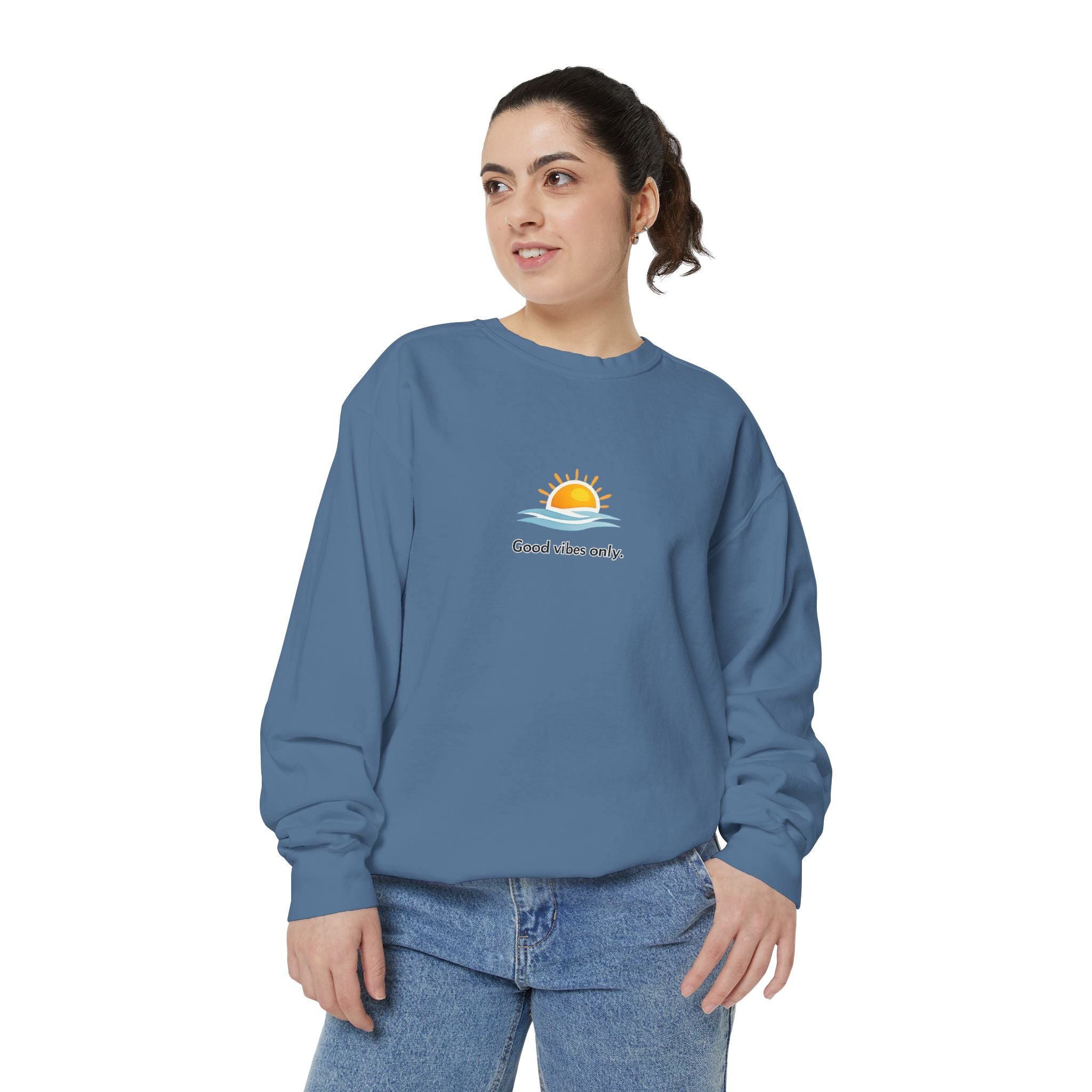 Good Vibes Only Sweatshirt — Sunrise Graphic Cozy Pullover