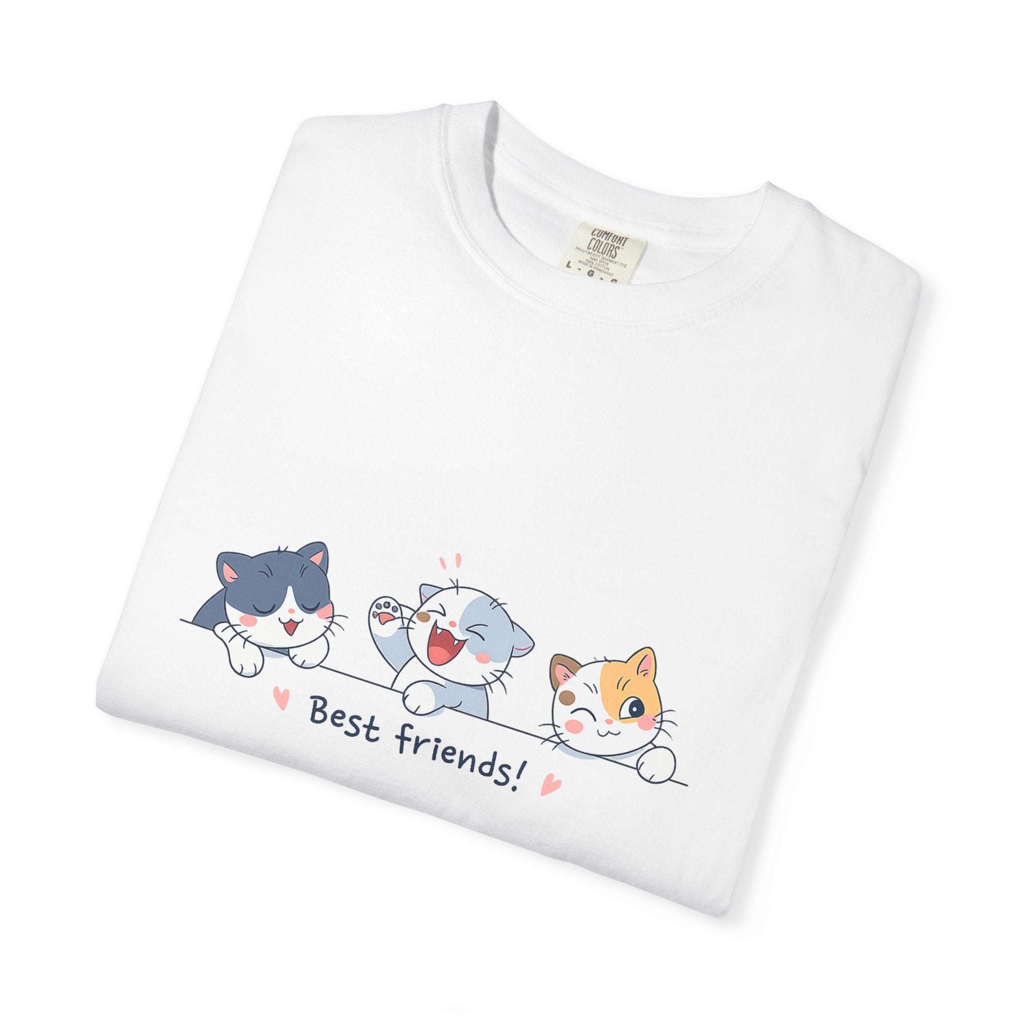 Cute ‘Best Friends!’ Cat T-Shirt — Cartoon Kitten Trio Graphic Tee