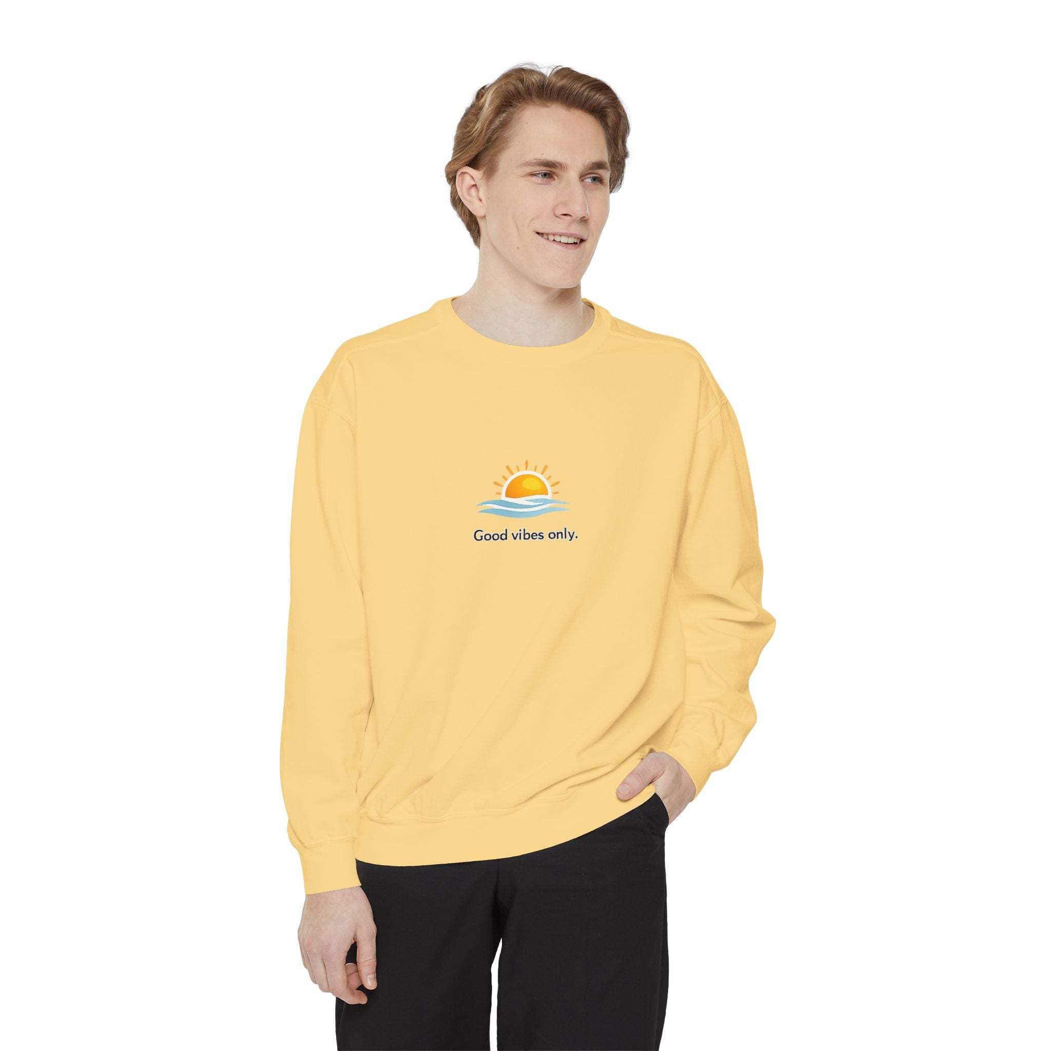 Good Vibes Only Sweatshirt — Sunrise Graphic Cozy Pullover