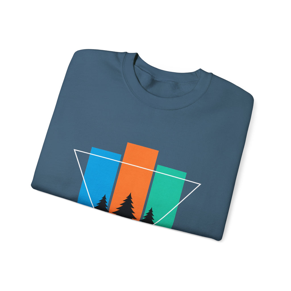 Retro Forest Crewneck Sweatshirt — Colorblock Trees Graphic