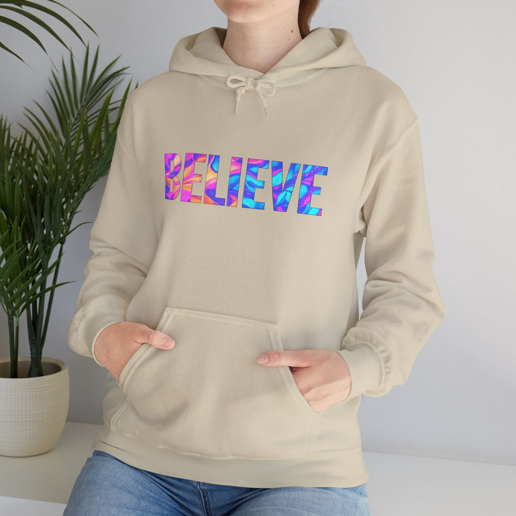 Believe in Yourself Hoodie — Colorful Watercolor Text Inspirational Sweatshirt