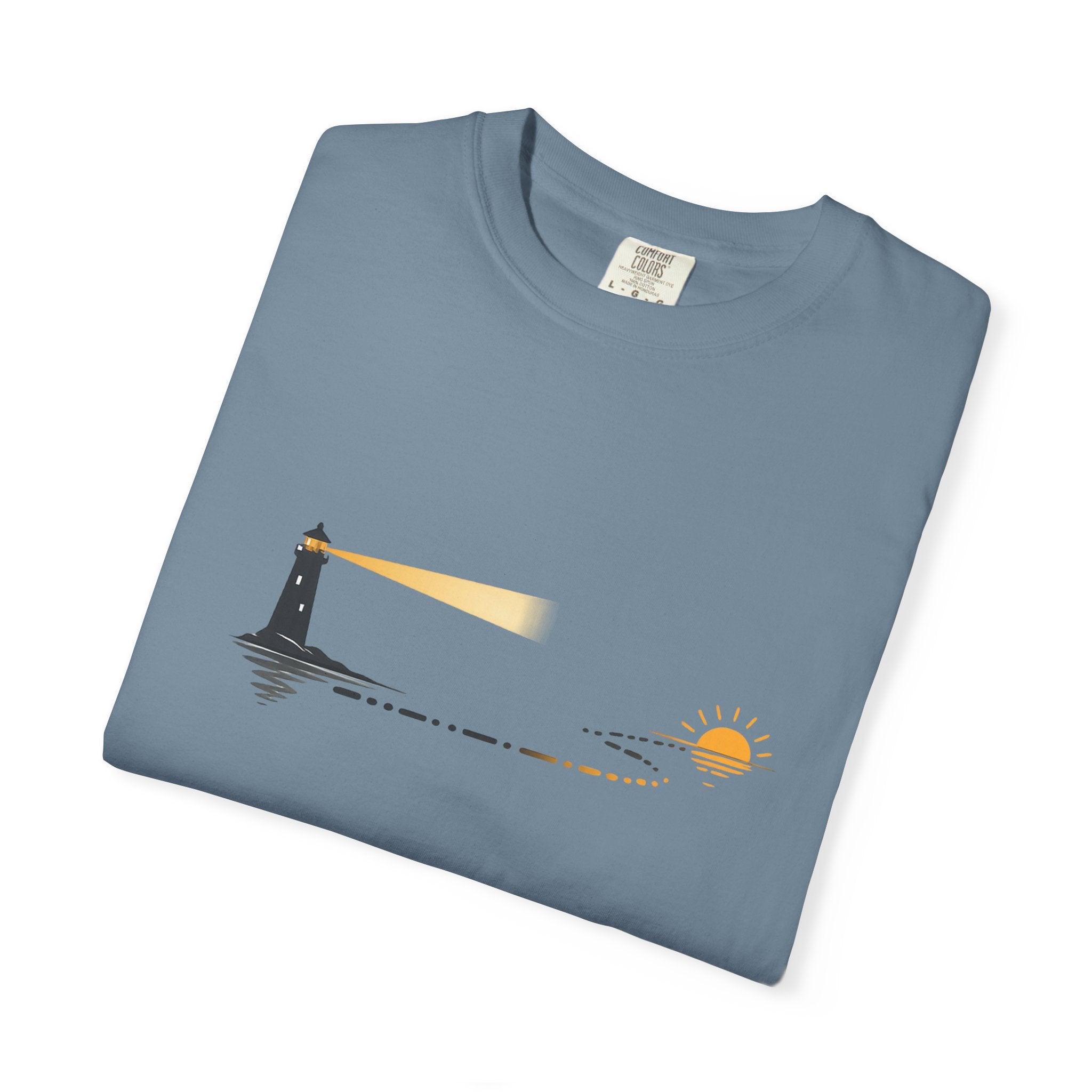 Lighthouse Sunset T-Shirt — Nautical Coastal Tee with Beacon Graphic