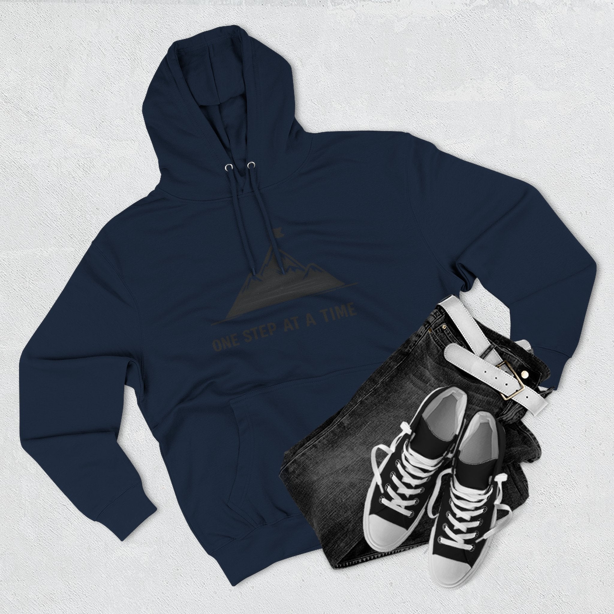 Hoodie - 'One Step at a Time' Mountain Graphic Fleece Hoodie