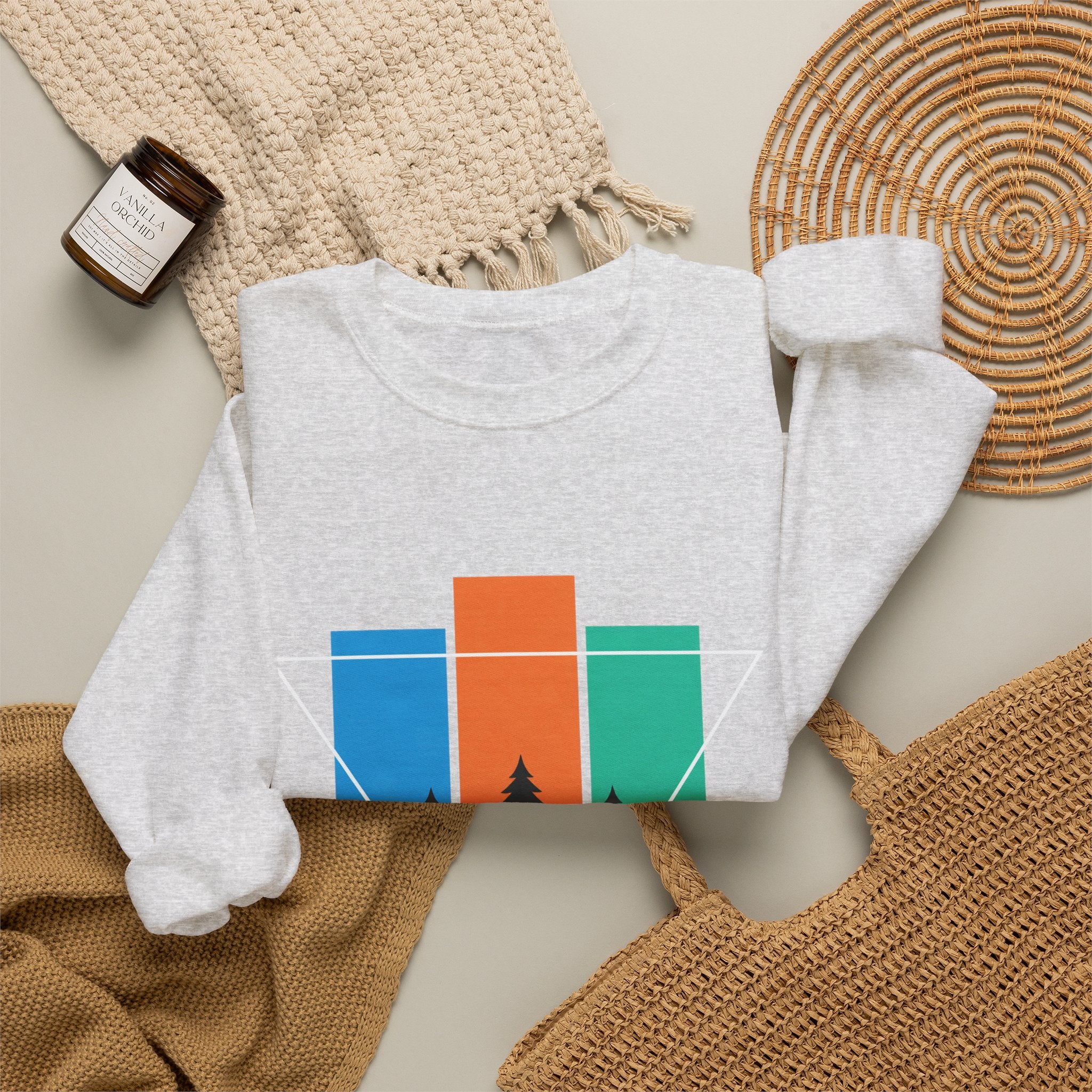 Retro Forest Crewneck Sweatshirt — Colorblock Trees Graphic